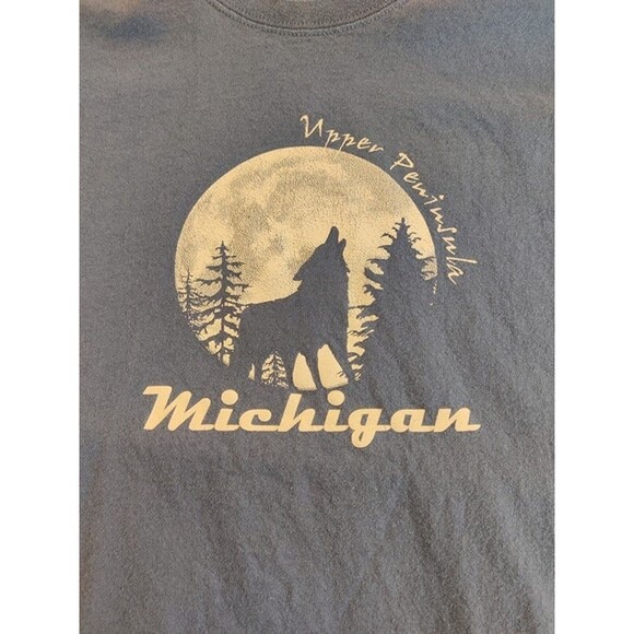 Blue Michigan Upper Peninsula Shirt Howling Wolf XL - Picture 3 of 5